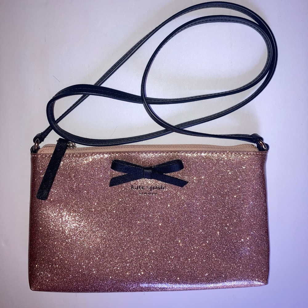 Kate Spade Amy Mavis Street Rose Gold/Pink Glitter Crossbody Like New!